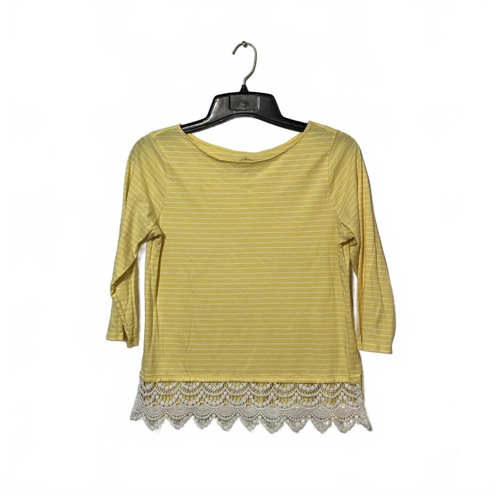 St. John's Bay Preppy Yellow Striped 3/4 Sleeve Casual Coastal Women Top Medium